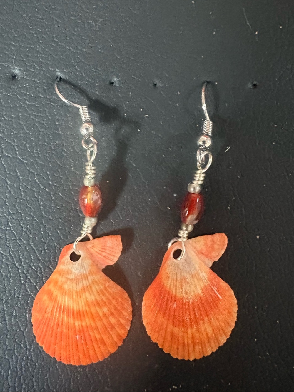 Handmade Orange Shell and Carnelian Dangle Earrings
